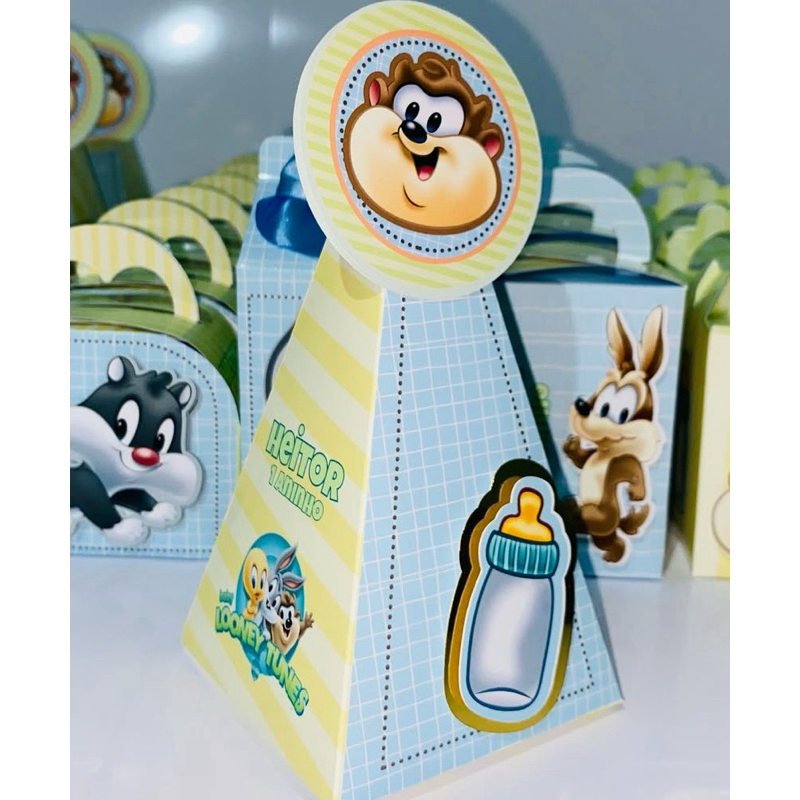 PEGUE E MONTE CAIXA PIRÂMIDE personalizadas BABY LOONEY TUNES aniversário infantil Lembrancinha de festa infantil