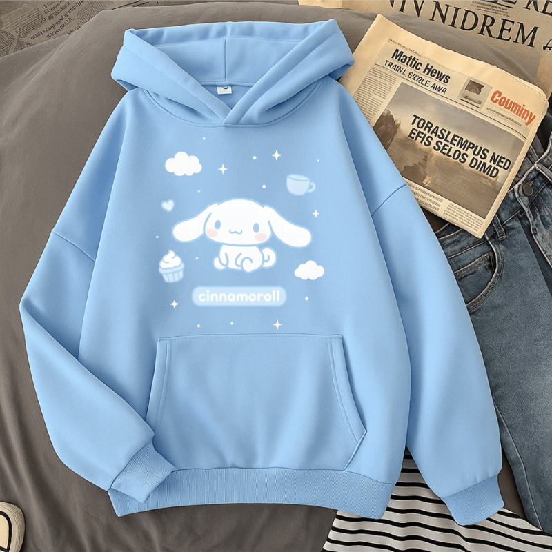 Moletom Feminino Flanela Com Capuz Canguru Cinnamoroll Fofo em Oferta na Shopee