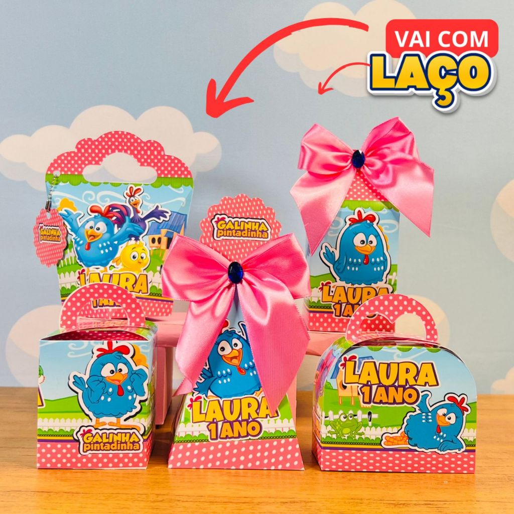 Kit Festa Galinha Pintadinha ROSA Lembrancinhas Personalizadas Infantil | Caixinhas Galinha Pintadinha Menino e Menina