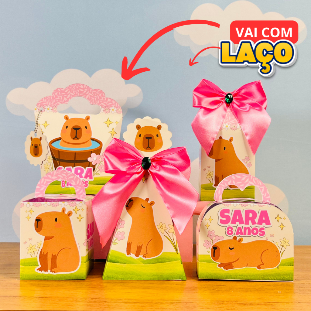 Kit Festa CAPIVARA  Personalizado  Lembrancinhas Infantil  Caixinhas Milk, Cone, Coração, Maletinha, Cubo