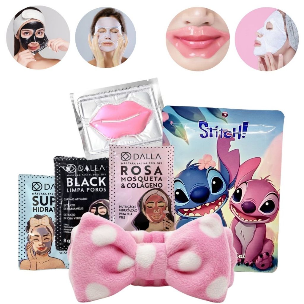 Kit Skincare Limpeza de Pele Facial Máscara Stitch - 3 Mascara PeelOff - Mascara Labial - Faixa - Espátula Presente em Oferta na Shopee
