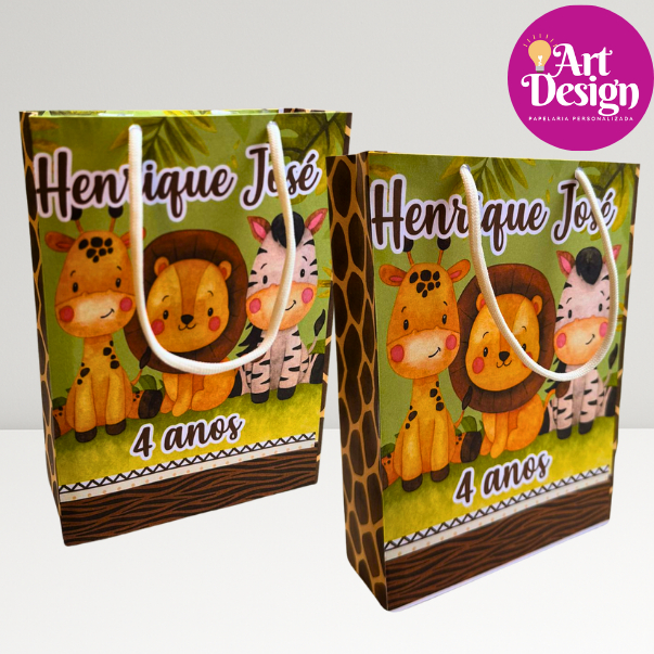 Sacolinha Personalizada Safari PEGUE E MONTE / Sacolinha Lembrancinha Surpresa Aniversário Sarfari