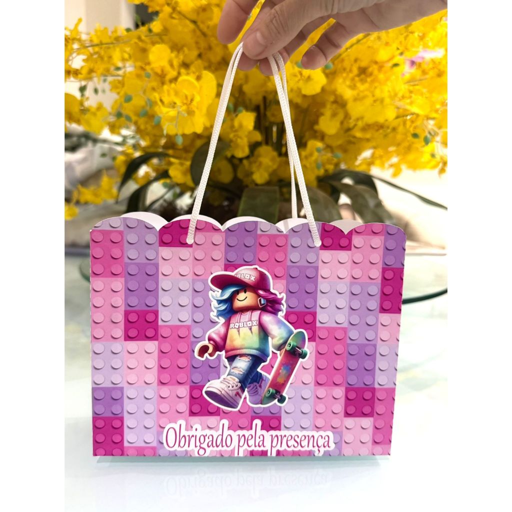 SACOLINHA ROBLOX MENINA 15x7x20 Personalizado | Sacolinha | Lembrancinha | Aniversário ROBLOX MENINA