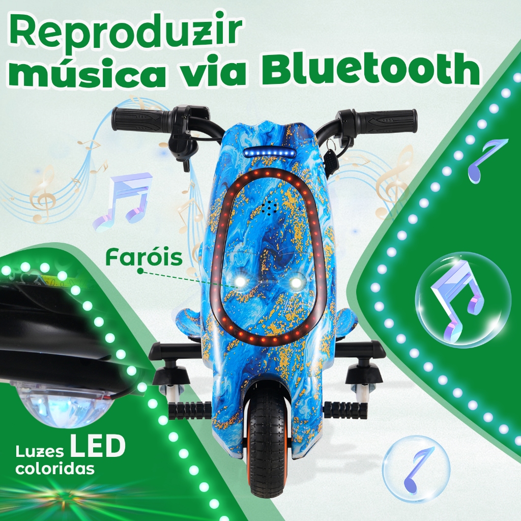 Detalhes do 250W 008B Triciclo Elétrico Drift Infantil 15KM/H 12KM com Bluetooth, 3 Velocidades, HONEYWHALE