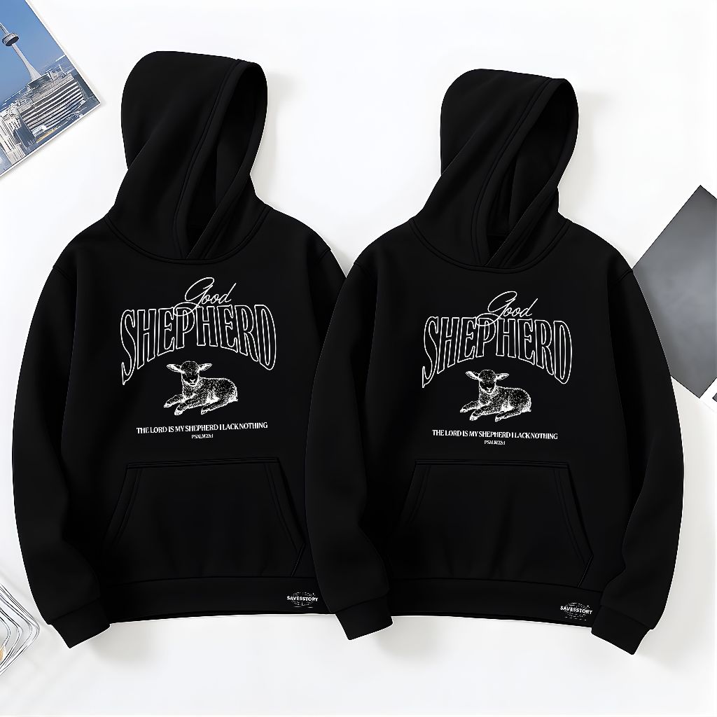 Kit Casal Moletom Casaco Jesus O Bom Pastor Blusa De Frio Canguru Flanelado Cristã Gospel