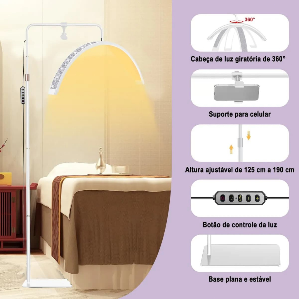 Luminária Led Meia Lua Estética 3 Cor Light Com Diamante