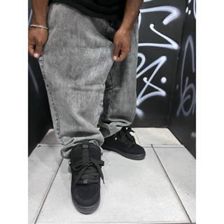 Calça Jeans Baggy Streetwear Larga Balão Trip Side Original Cruz Bordada - Jeans Estonado em Oferta na Shopee