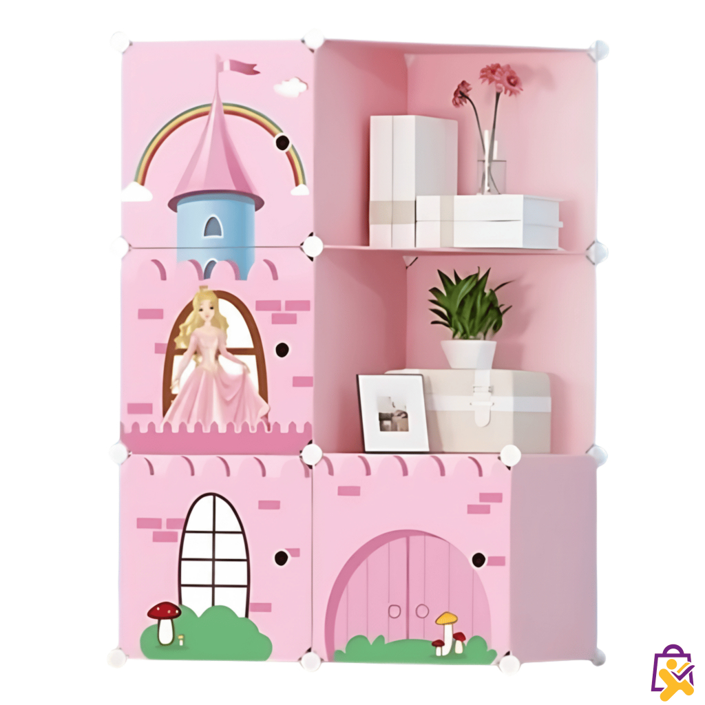 Armário Infantil Modular Castelo Feminino com Portas Rosa Portátil