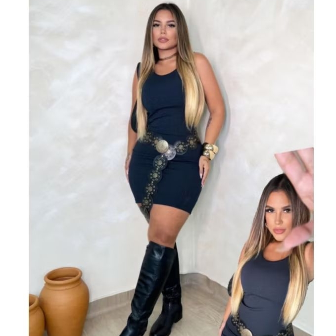 Vestido Feminino Canelado Básic Curto Sem Manga Tubinho Moda Blogueira Tendência Confortável Estiloso Ajuste Perfeito