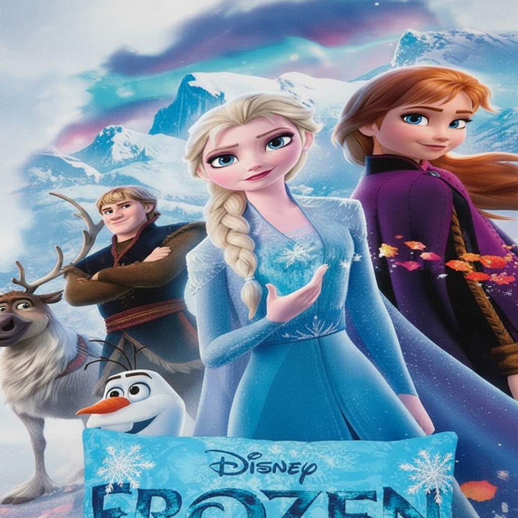Lençol sem Elástico Solteiro + Fronha FROZEN LCS 22 | Jogo de Cama Infantil Princesas Disney Azul