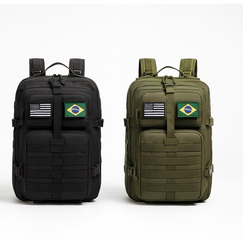 Mochila Tatica Militar Reforçada 50 Litros Grande Impermeável P/Viagem Aventura Camping Bandeira  BR