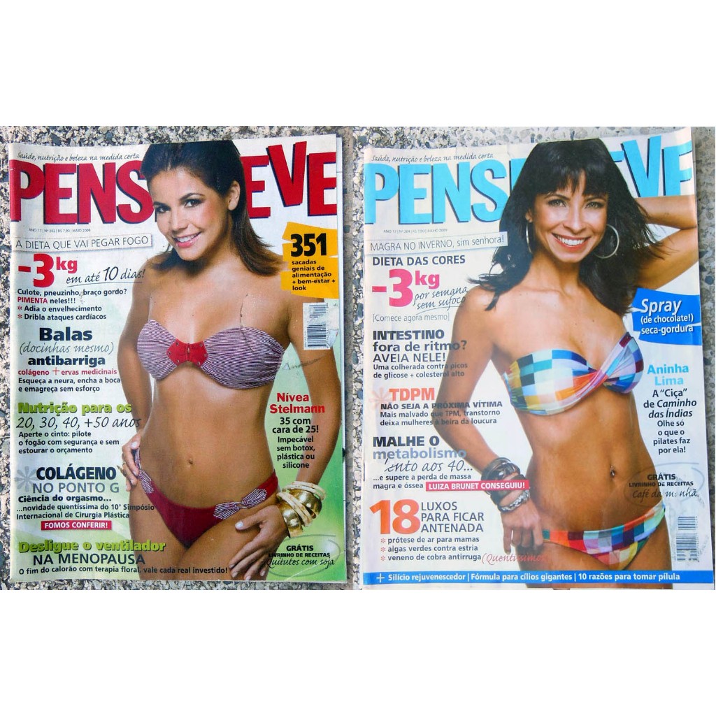 2 Revistas Pense Leve 202 e 204 Nívea Stelmann Aninha Lima - Maio e Julho 2009 Com Livro Receitas - LER DESCRIÇÃO