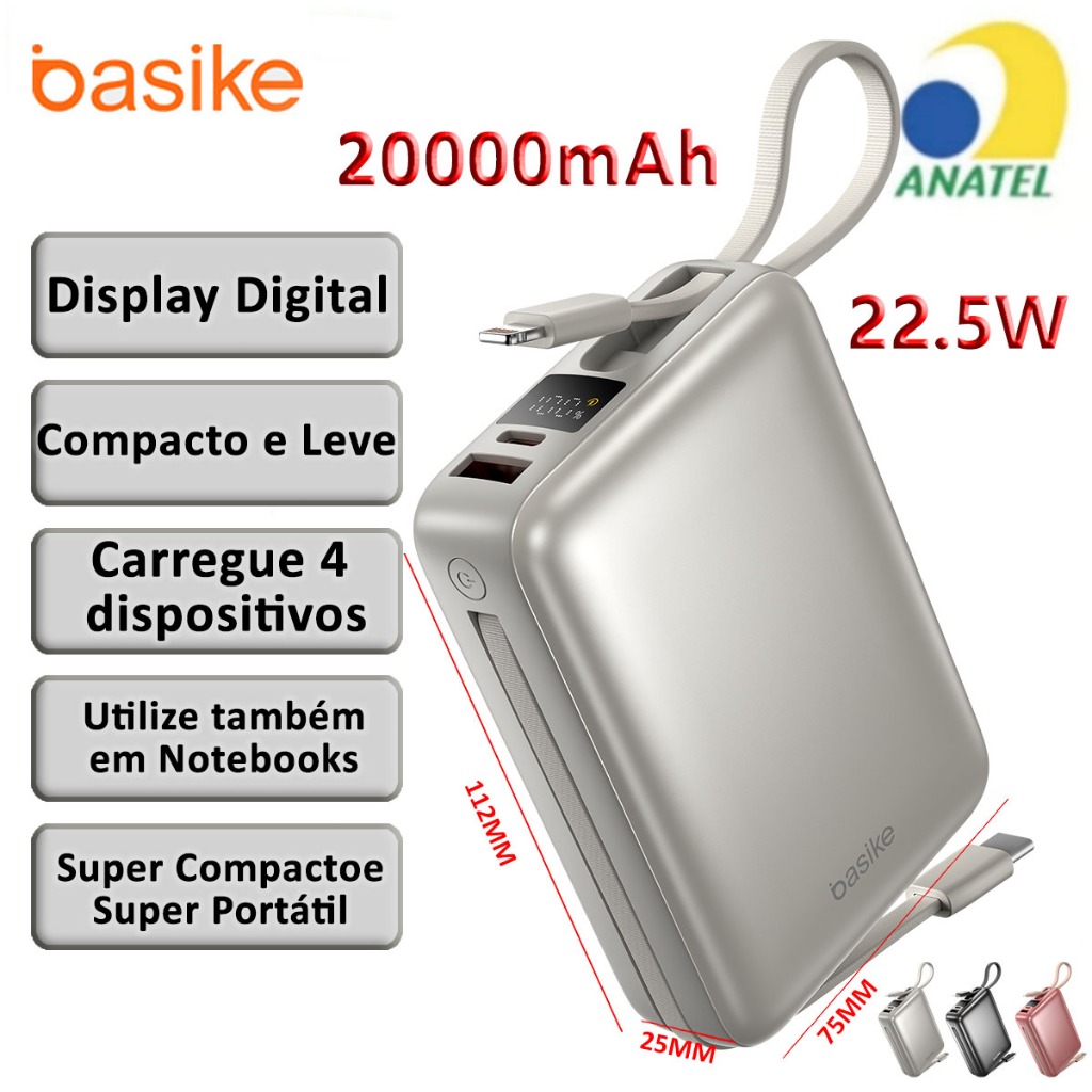 Imagem BASIKE Carregador Portátil 20000mAh - Carregamento Rápido 22.5W Power Bank Carregador Saída dupla