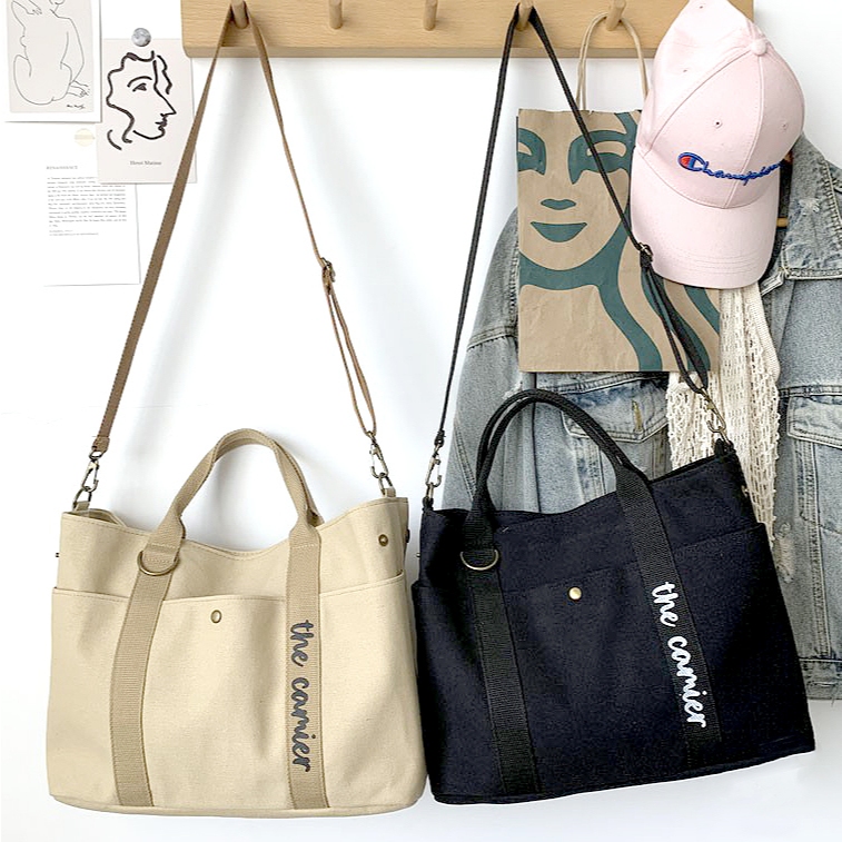 Bolsa de Lona Grande Capacidade – Pasta Escolar/Trabalho, Com Zíper, Para Notebook, Ombro e Mão em Oferta na Shopee