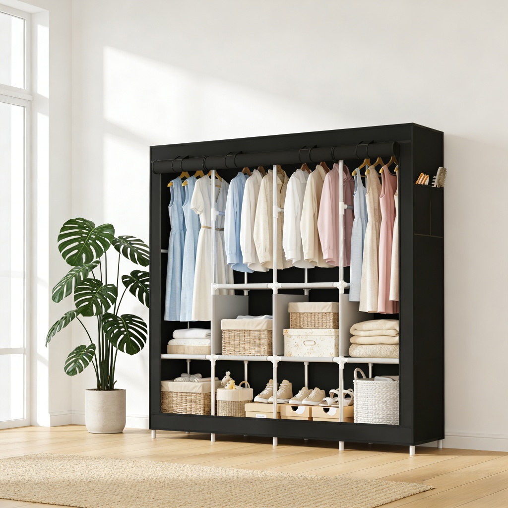 Guarda-Roupa Portátil de Tecido Grande Desmontável Reforçado Armário Organizador para Roupas e Sapatos