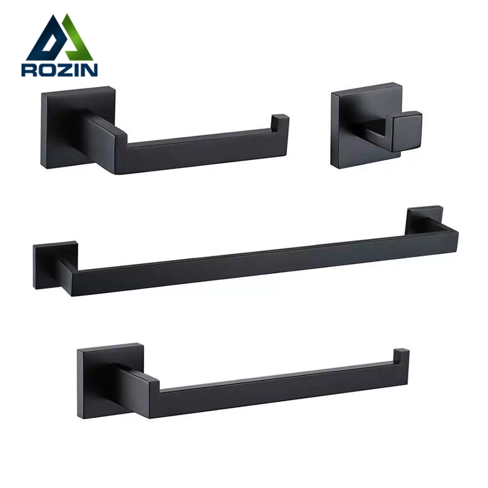 Kit Acessórios Banheiro Cabide Toalheiros Porta Papel 4 Peças , Preto/Dourado/Cromado em Oferta na Shopee