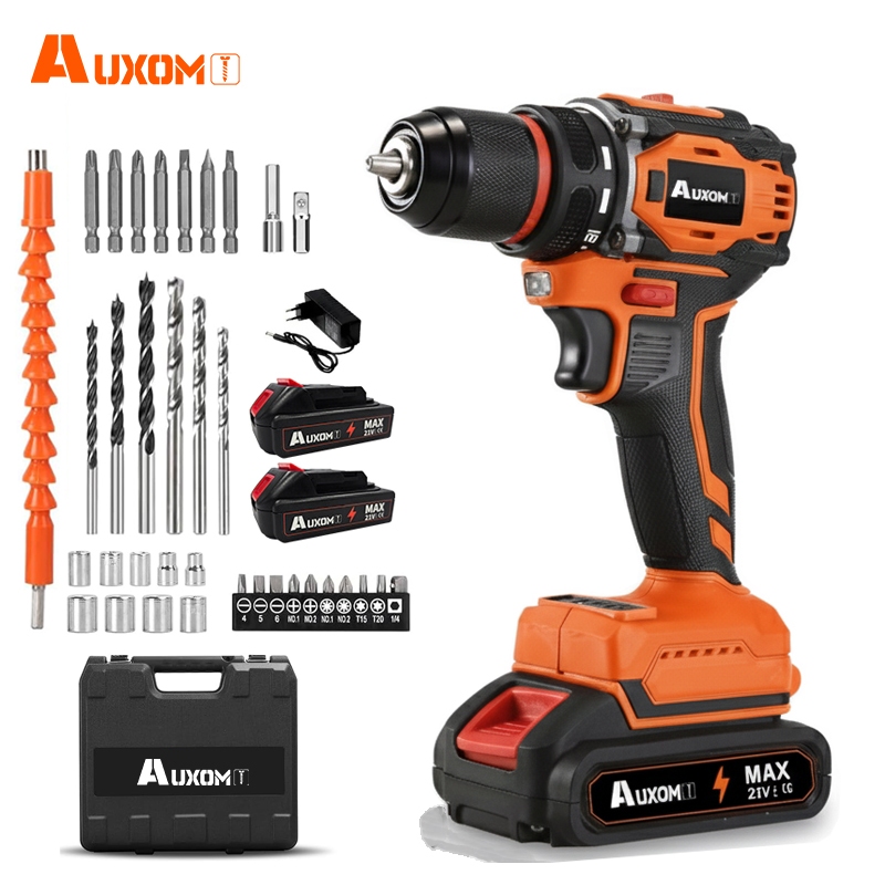 AUXOM Brushless Parafusadeira a Bateria 21V 2 Baterias-Furadeira de Impacto Profissional com Maleta