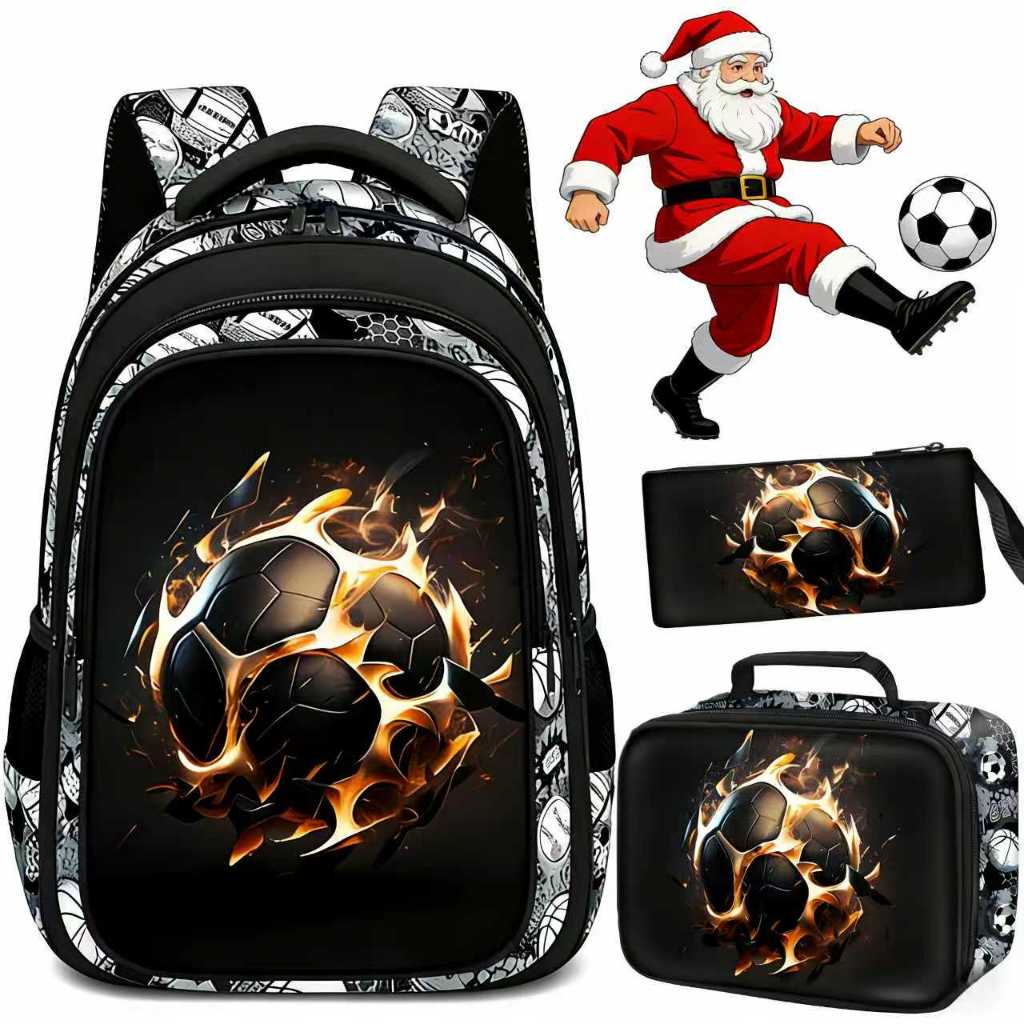 Mochila Bolsa Escolar Infantil Grande Meninos Bola Futebol Masculina Menino Estampa de Reforçado Lancheira e Estojo Espo