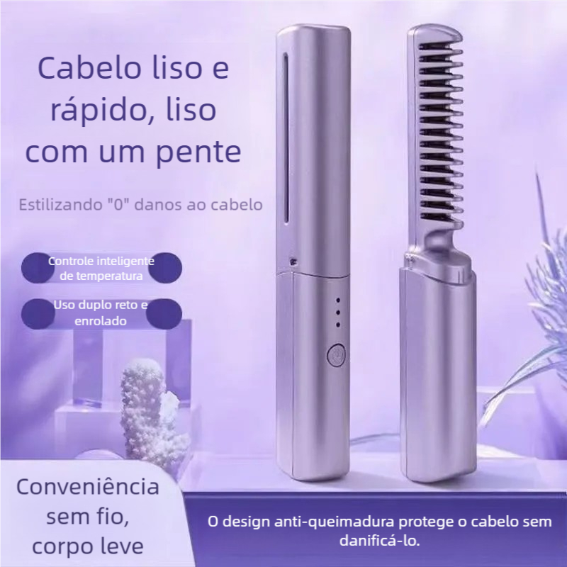 Pente de Alisamento Portátil - Alisador Quente Recarregável com Bateria de Longa Duração