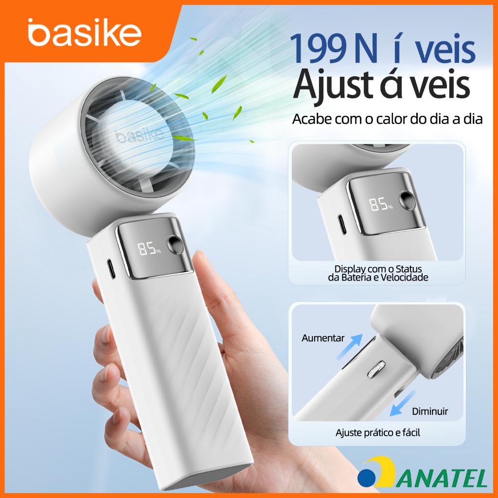 BASIKE Ventilador Portátil 5000mAh 199 Níveis 15000 RPM Bateria Longa Duracao USB-C em Oferta na Shopee