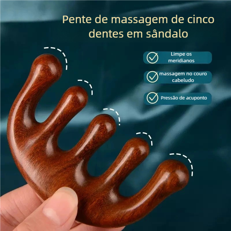 Pente de Massagem 5 Dentes Sem Cabo - Resina, Relaxa Couro Cabeludo e Meridianos