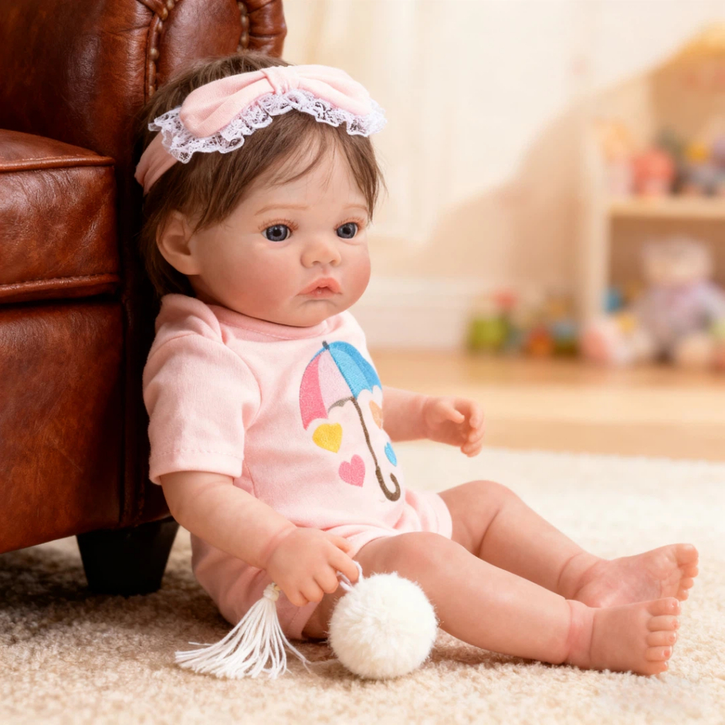 Bebê Reborn Boneca Silicone Realista 48cm Menina Ohlo Azul Pode dar Banho Brastoy