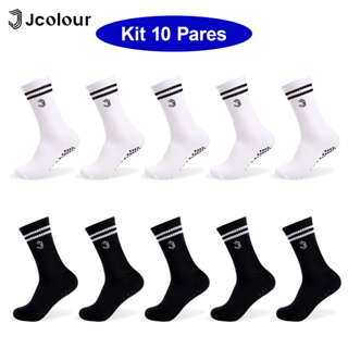 Jcolour Kit Até 10 Pares Meia Antiderrapante Pilates Yoga Feminina Academia Cano Longo Algodão em Oferta na Shopee