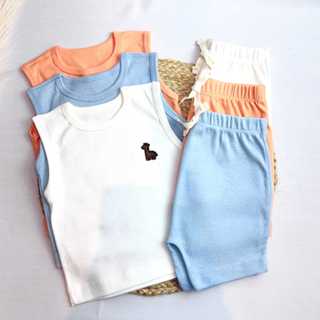 Kit 6 peças bebê unissex - 100% algodão - Conjuntos leves e confortáveis (3 regatas + 3 shorts). em Oferta na Shopee