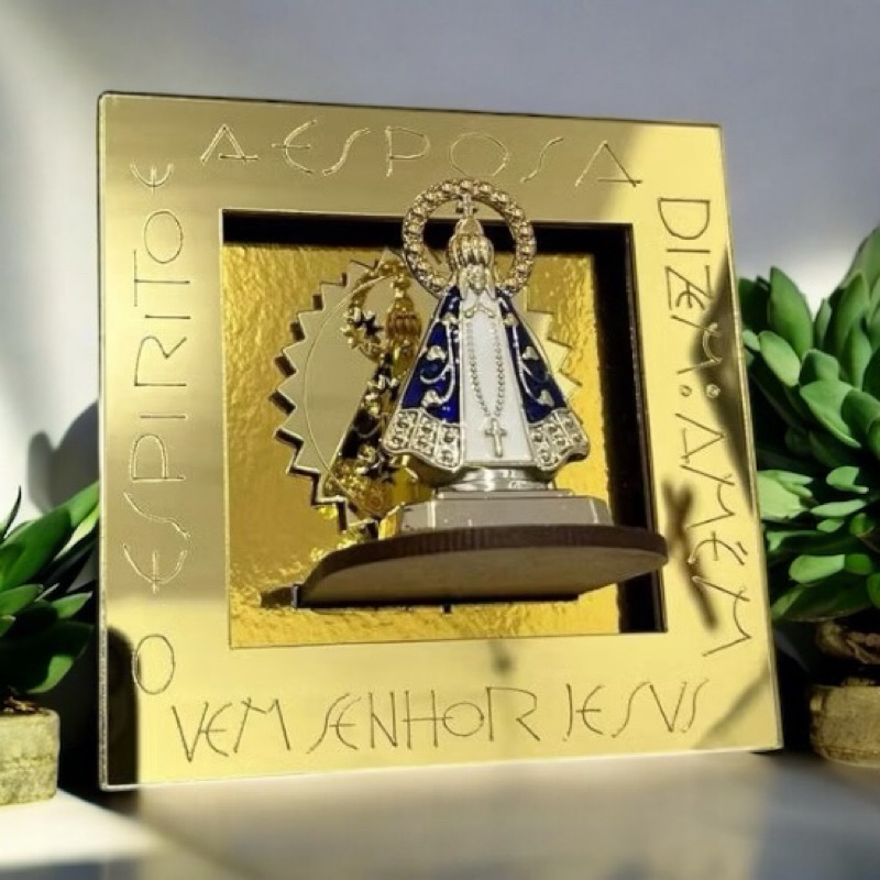 Altar Nicho Nossa Senhora Aparecida Alto Relevo Espehado + Santinha | Decoração 10x10cm em Oferta na Shopee