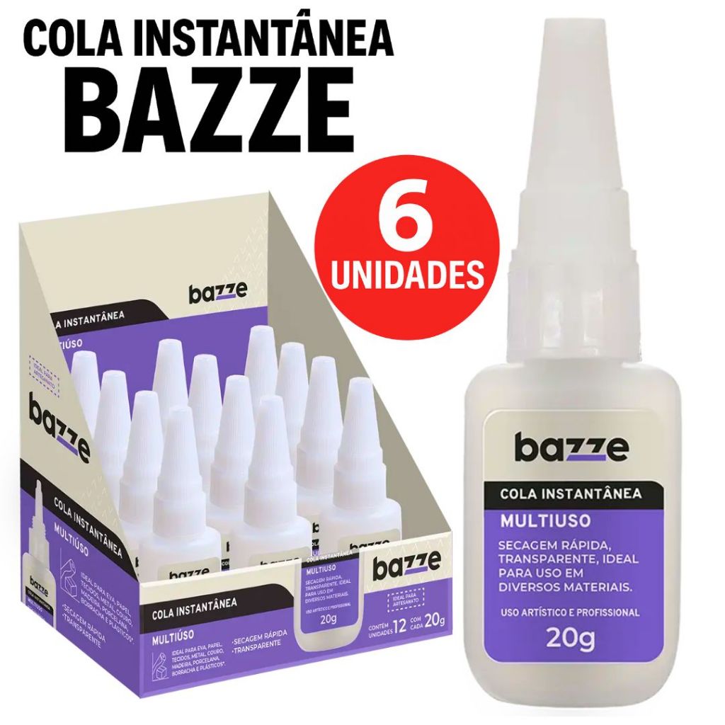 Kit 6 Cola Instantânea Adesivo Multiuso Para Madeira Plástico Metal  Borracha Unha Postiça Pedraria