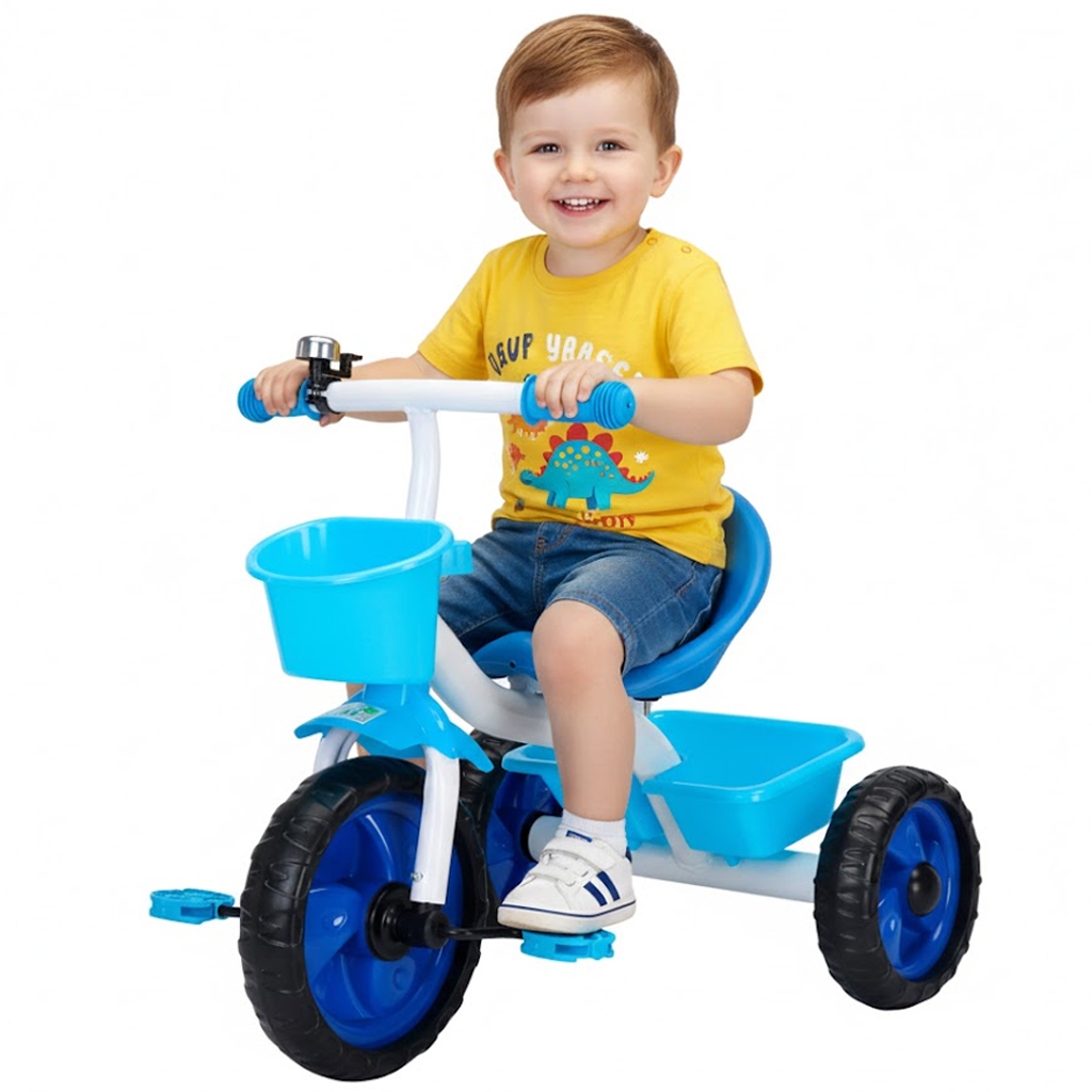 Triciclo Infantil 3 Rodas Carrinho de Passeio Bicicleta Criança com Pedal Cesto Brinquedo Companhia