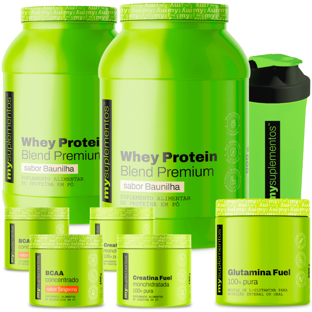 Kit 2x Whey Blend 900g + 2x Creatina 150g + 2x BCAA 100g + Glutamina 300g + Shaker - My Suplementos