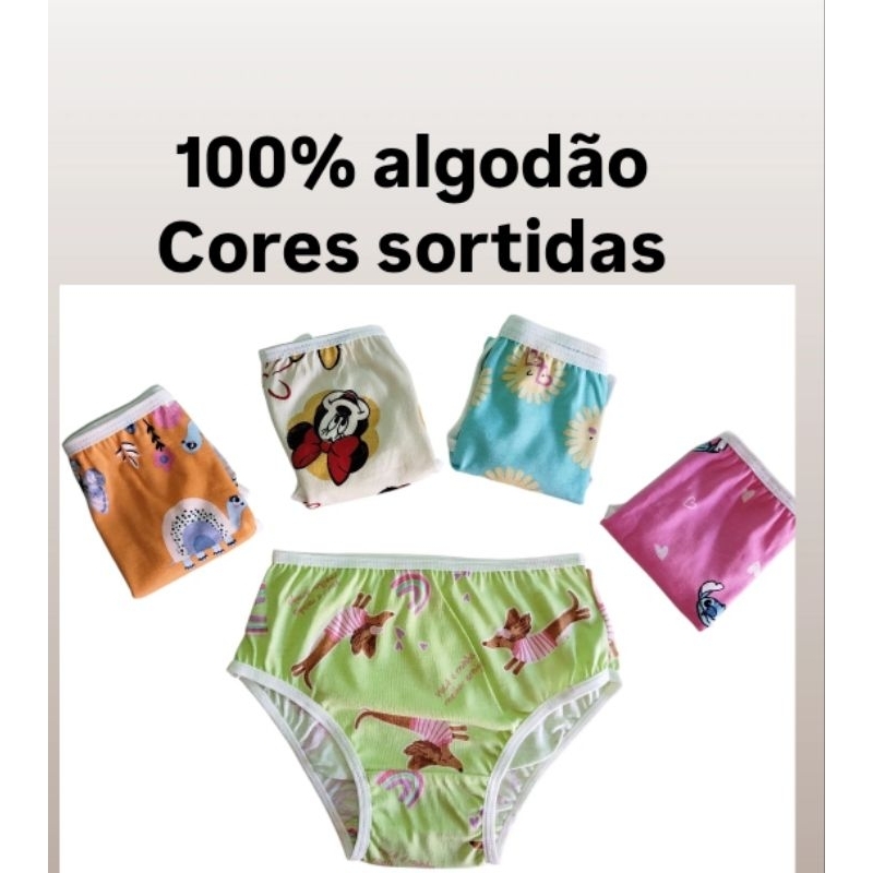 “Kit 5 calcinhas infantil , 100% algodão estampas sortidas menina– conforto garantido”