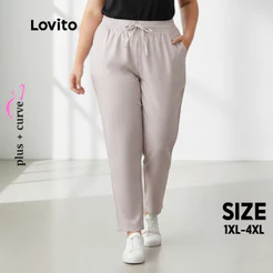 Lovito Calça Feminina Plus Size Slim Elástico Cintura PTB61BRL090