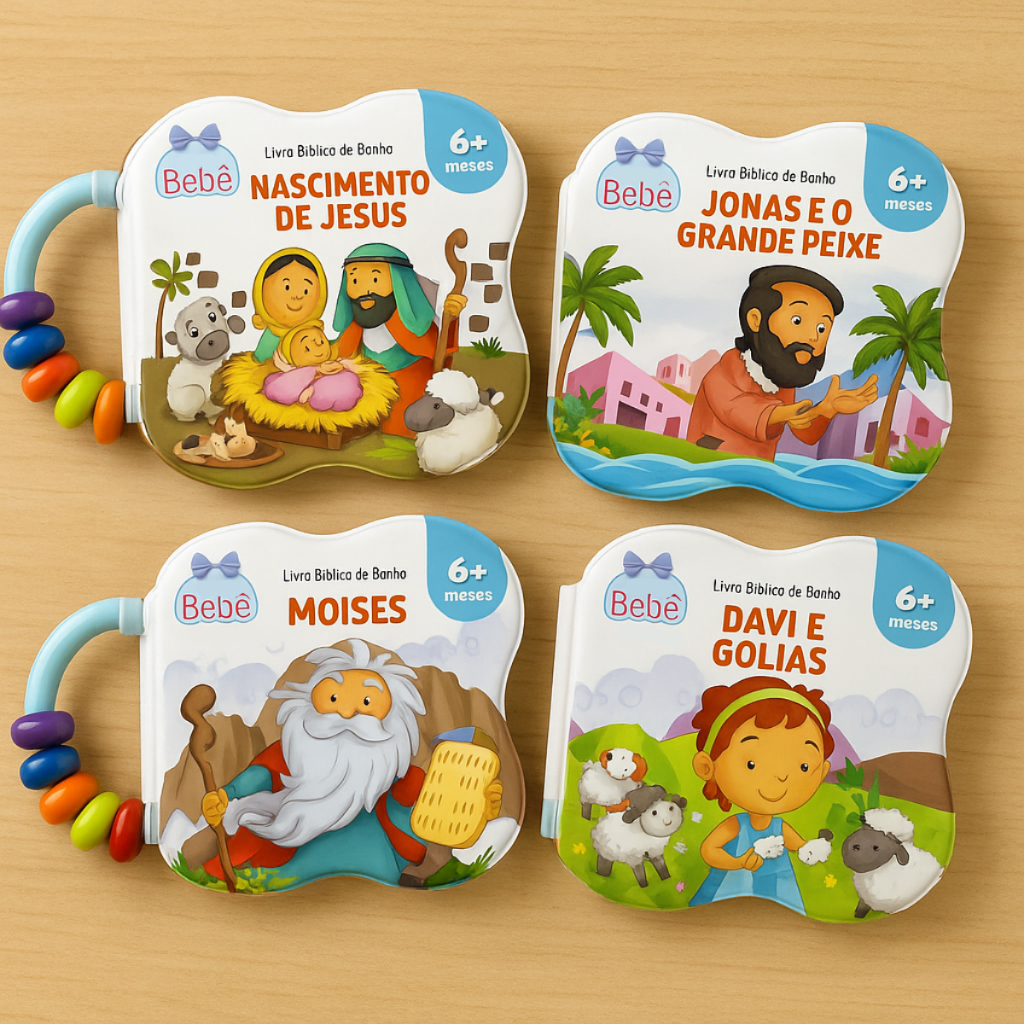 Livro Bíblico Cristão de Banho Com Chocalho História Davi e Golias Infantil Para Bebê TodoLivro