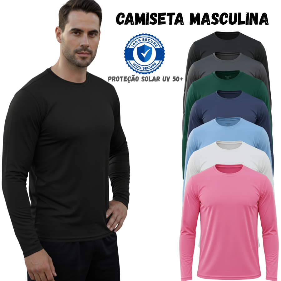 Camiseta Segunda Pele Masculina com Proteção Uv - Manga Longa | Praia Academia Ciclismo Treino em Oferta na Shopee