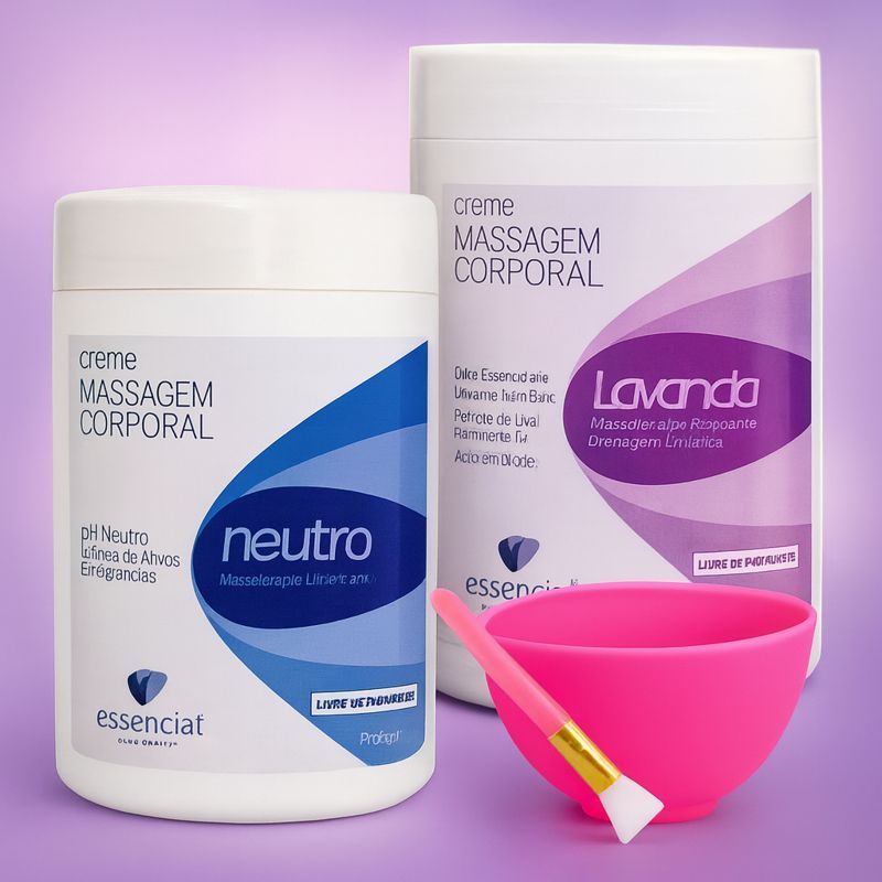 Kit Profissional Massagem 2 Cremes 1kg Neutro + Lavanda com Cubeta e Espátula