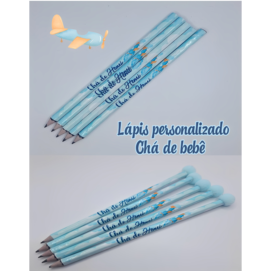 Lápis Personalizado Chá de Bebê – Brinde Lembrancinha Festa Infantil-O tempo voa- Ursinho voador- Chá revelação- Mimos
