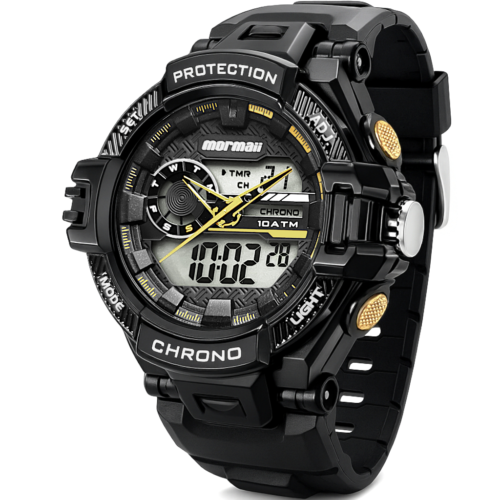 Relógio Mormaii Anadigi Masculino Esportivo Preto Display Positivo Visor Noturno Prova d'água 100 Metros Original em Oferta na Shopee