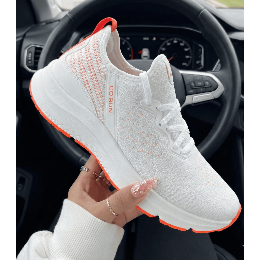 Tênis Feminino Casual Caminhada Academia Dia a Dia Branco Salmão Calce Fácil em Oferta na Shopee