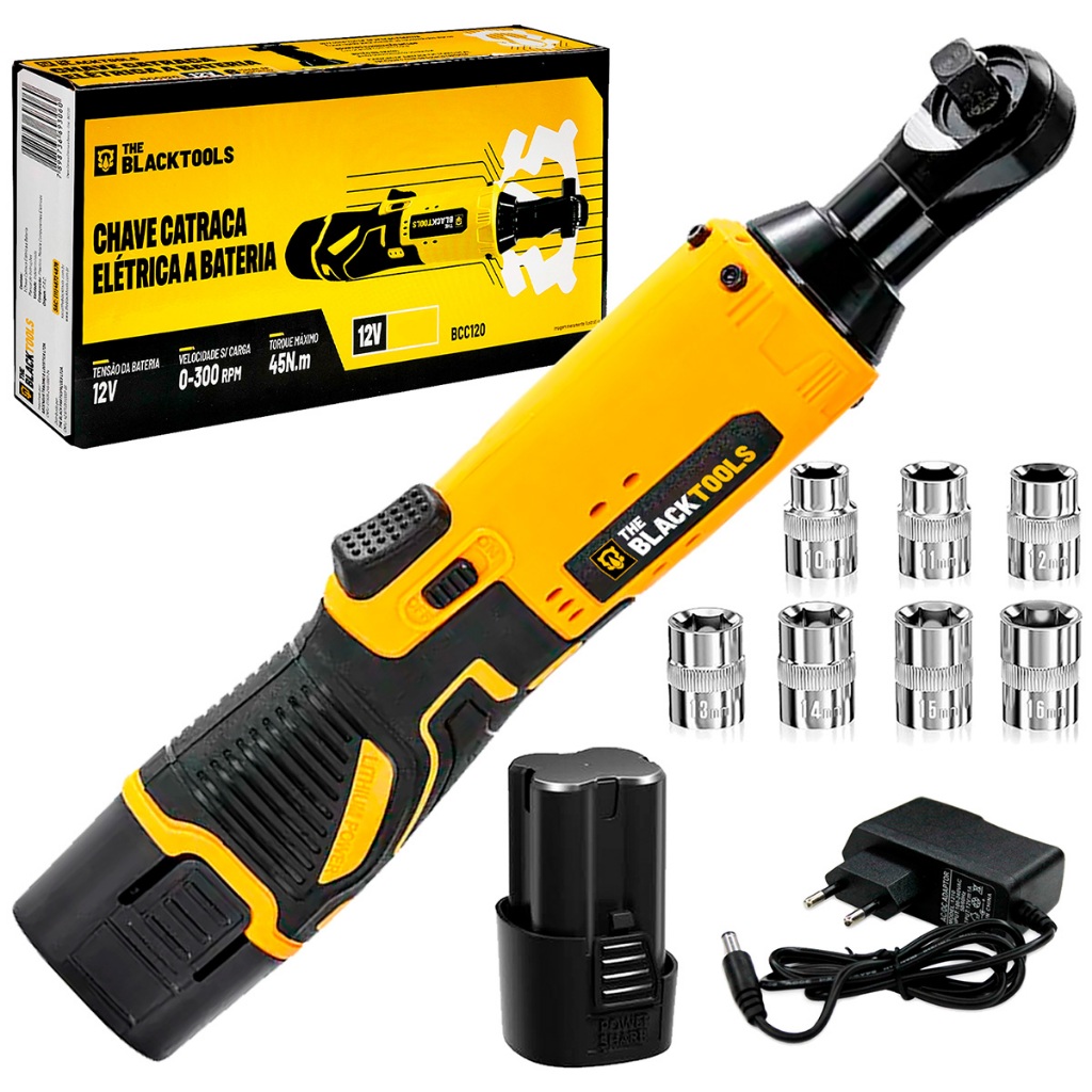 Chave Catraca Elétrica Bivolt A Bateria 12v Com 7 Pçs Soquetes The Black Tools em Oferta na Shopee