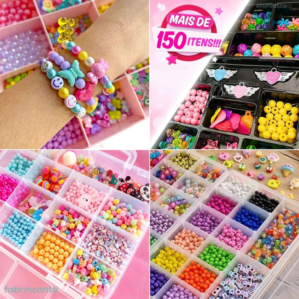 Miçanga Infantil Para Pulseira Colar e Brincos Com Cordão De Elástico Toymix em Oferta na Shopee