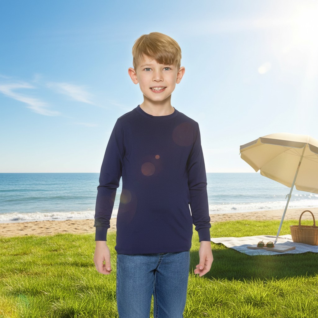 Camiseta Infantil Menino Manga Longa UV50 Blusa Segunda Pele Proteção Solar Verão Piscina Unissex