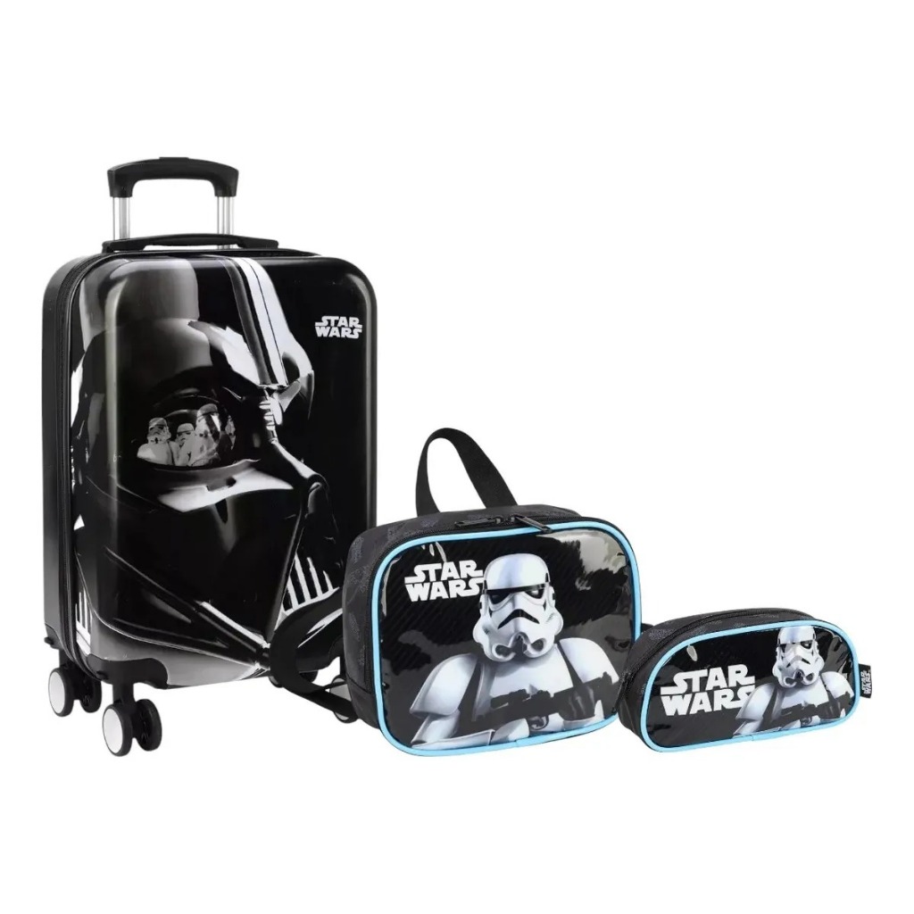 Kit Mochila Mala Escolar Star Wars Darth Vader 4 Rodinha 360