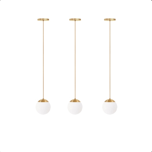 KIT C/3 LUSTRE PENDENTE GLOBO BOLA VIDRO LED JABUTICABA STUTTGART DOURADO CHAMPANHE BRILHO BQ