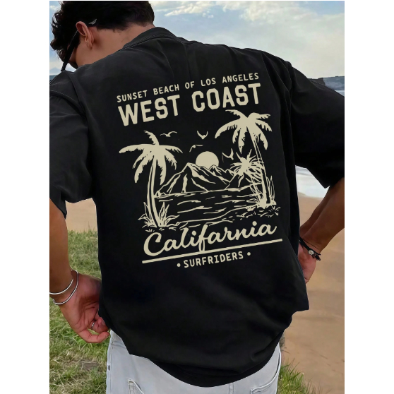 Camiseta Estampada Masculina West Coast California Praia Em Alta Personalizada Casual