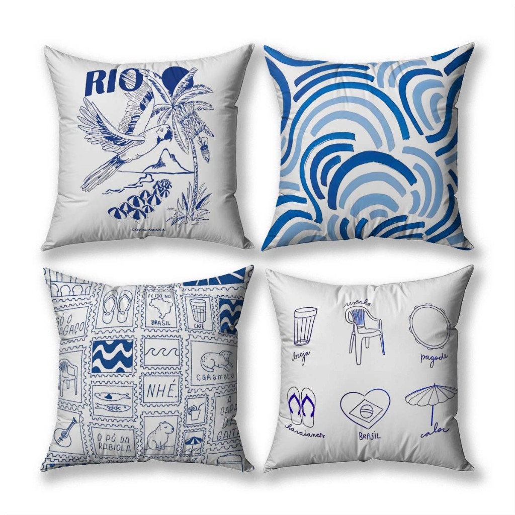 Lançamento Kit 4 Capas Almofadas Estampa Inspiração Farm Rio Copacana Decoração Moderna Quarto e Sala
