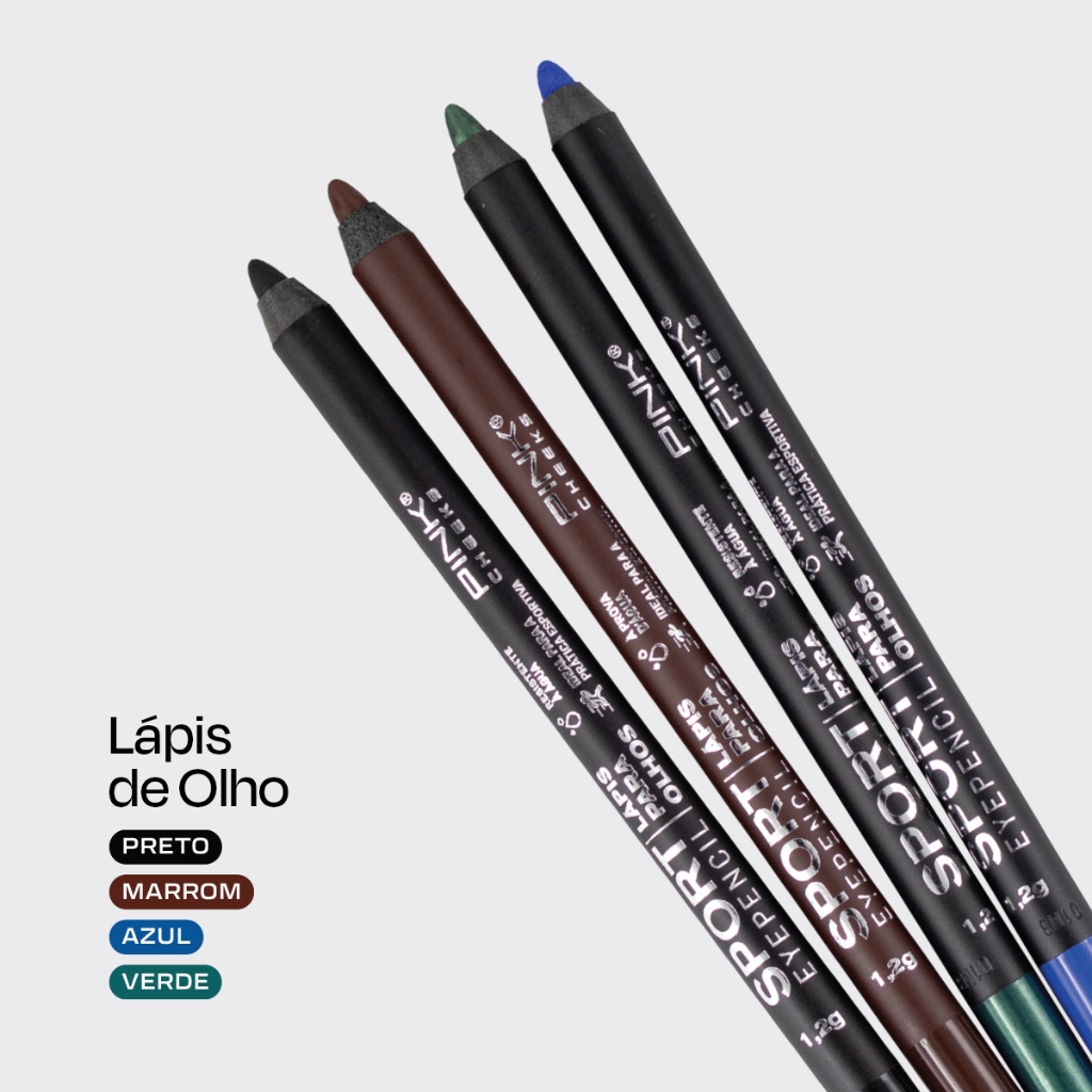 KIT 4 LAPIS DE OLHO SPORT MAKE UP PINK CHEEKS 4 CORES RESISTENTE A AGUA E AO SUOR SUPER PIGMENTADO