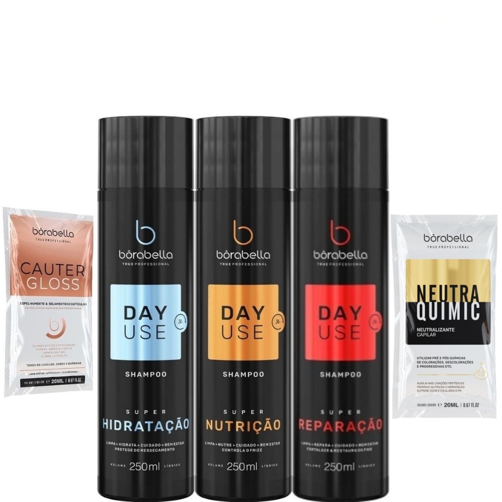 Borabella Day Use Shampoo Hidratação + Nutrição + Reparação 3x250ml em Oferta na Shopee