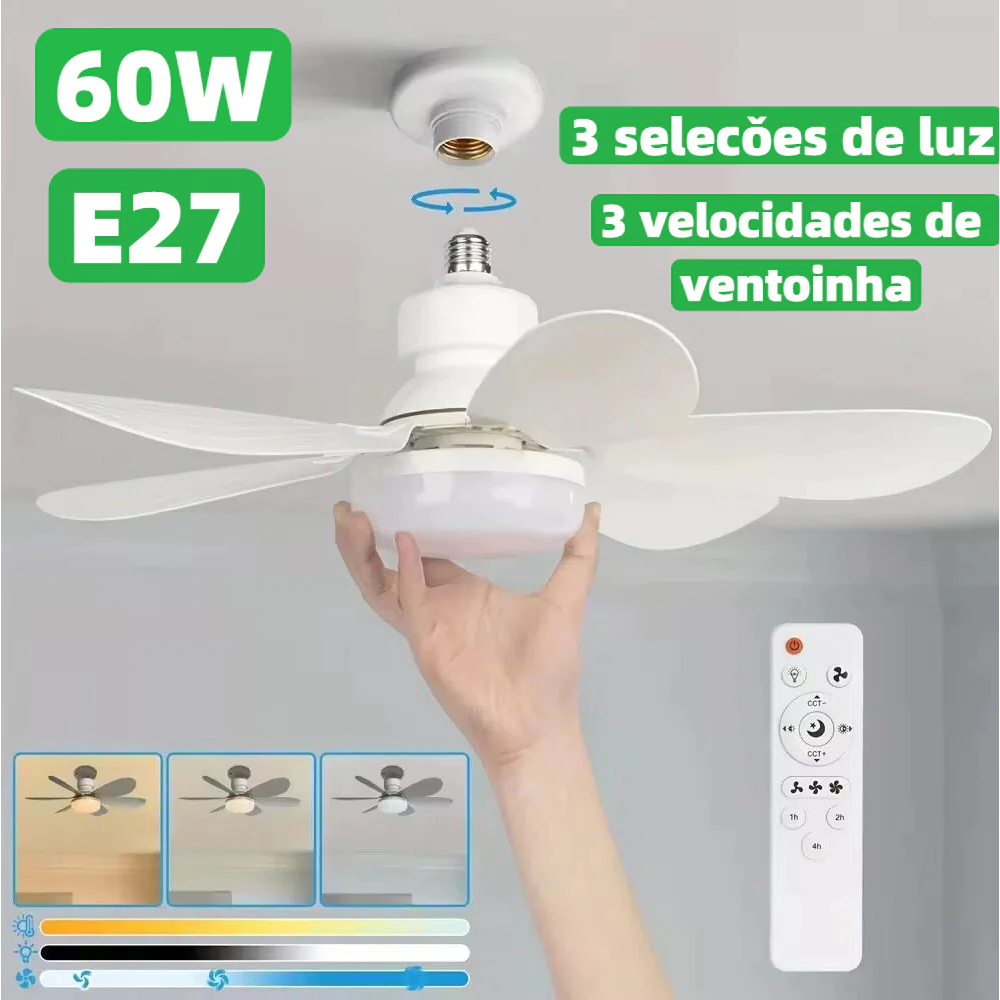 Ventilador de teto Com Luz para Pequenos Espaços (6 Hélices) Controle Remoto Bivolt LED 110V-220V 40w ou 60w